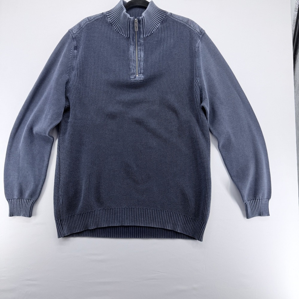 Tommy Bahama Mens XL‎ Blue Waffle Knit Quarter Zip Cotton Pullover Sweater